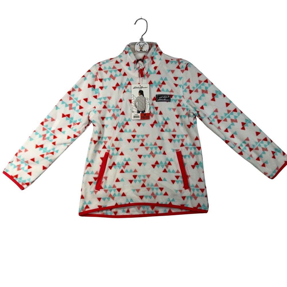Eddie Bauer Kids Youth Quest‎ Fleece 1/4 Zip Pullover Coral White Triangle M